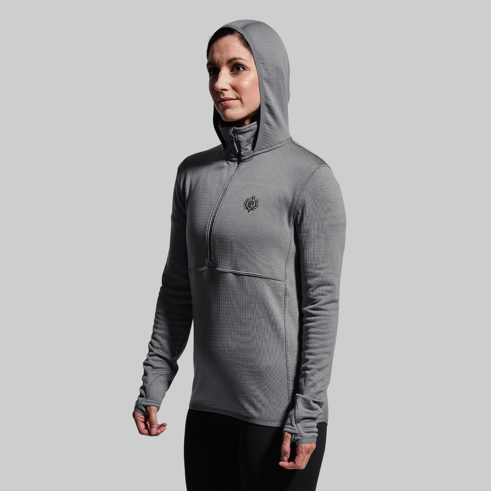 Women's Quiver Half Zip Hoodie - Lightweight Fleece Pullover with Kangaroo Pocket (Wolf Grey) | Perfect for Hiking, Running & Casual Wear