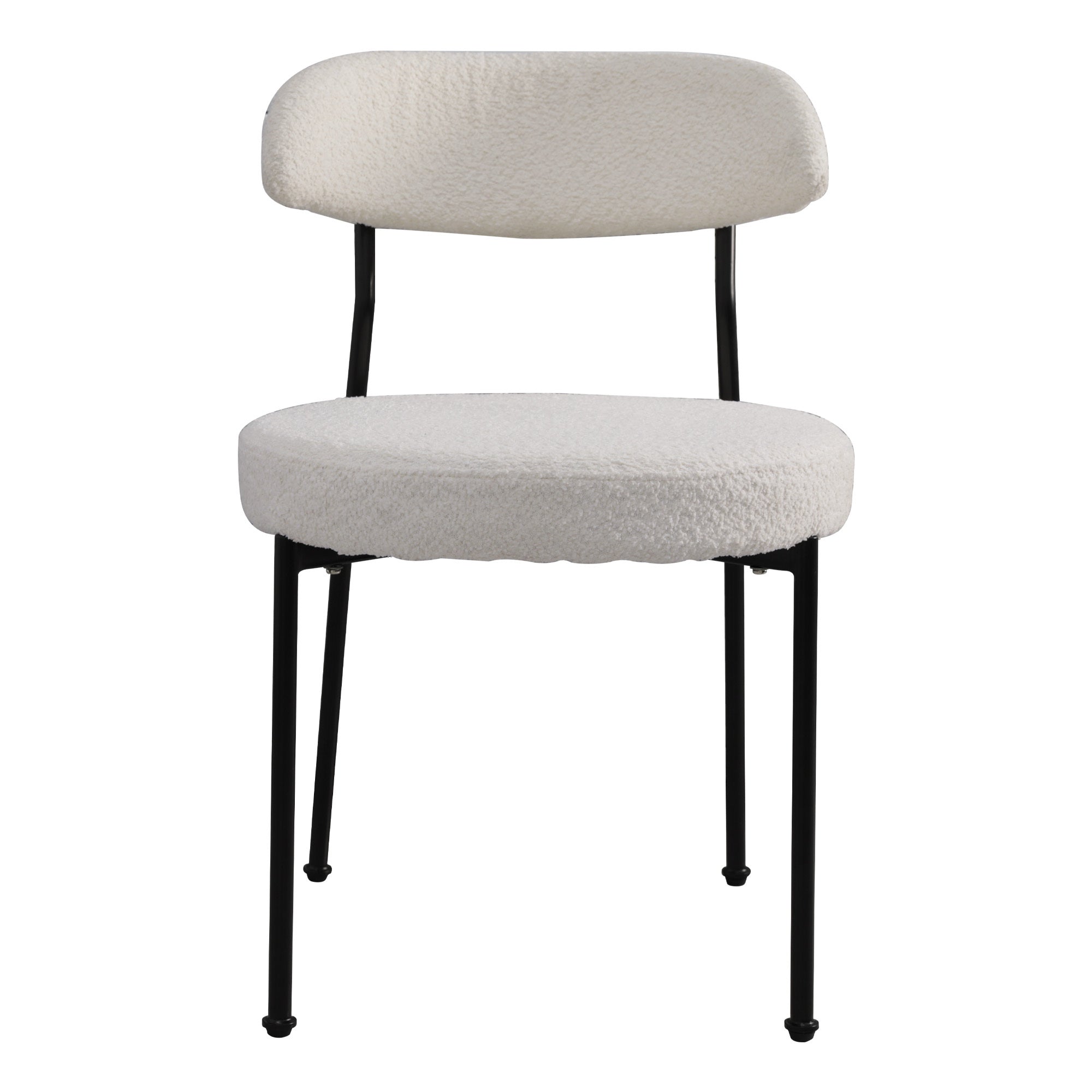 Boucle Upholstered Dining Chairs Set of 4 - Curved Backrest & Metal Legs, Beige Modern Kitchen Chairs for Dining Room, Restaurant, or Cafe