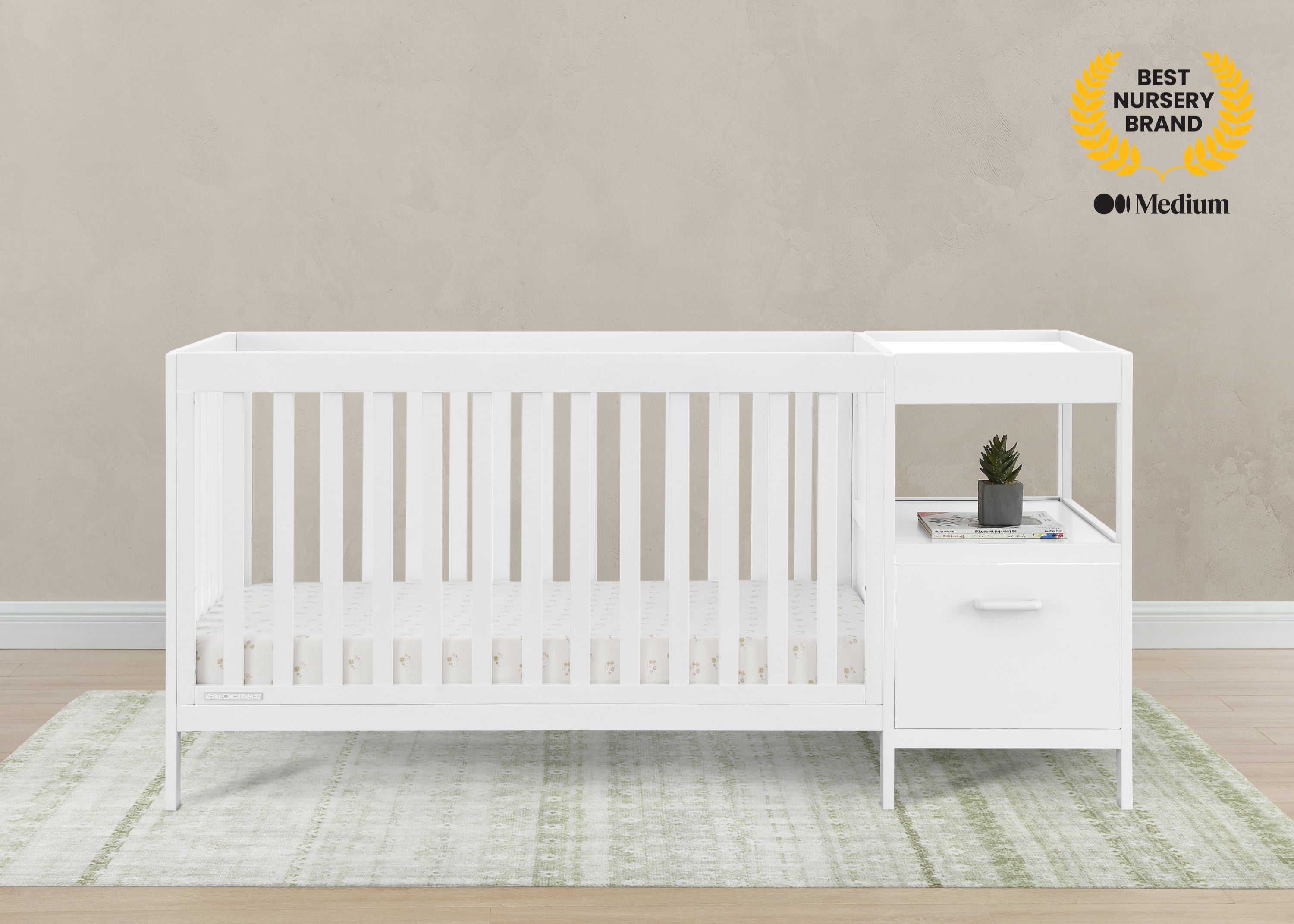 Alice 5-in-1 Convertible Baby Crib with Changing Table - Nursery Furniture for Newborn to Toddler - Perfect for Small Spaces & Modern Nurseries