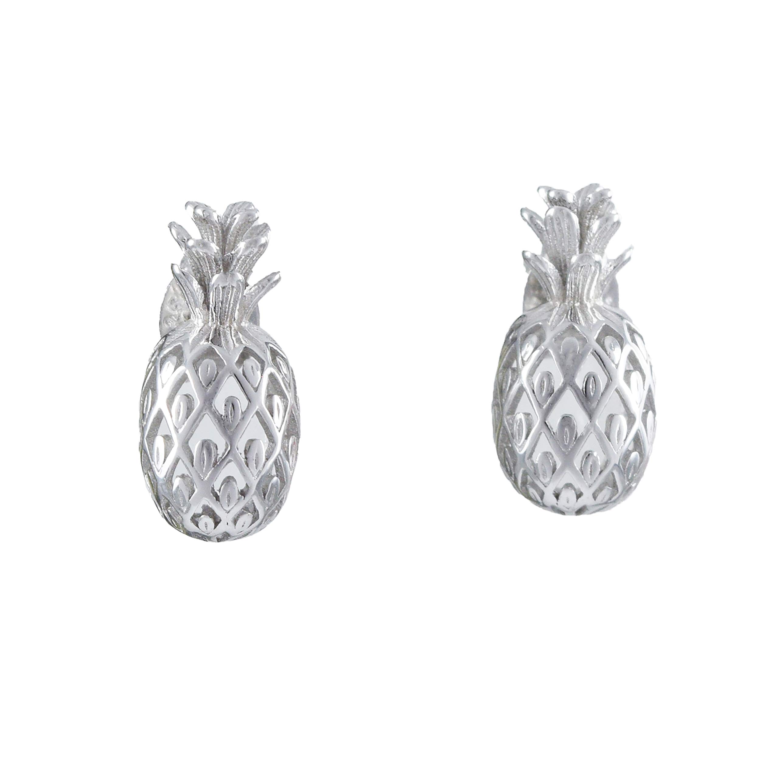 Sterling Silver Hawaiian Pineapple Stud Earrings for Women - Dainty Tropical Jewelry Gift (A4119) | Perfect for Beach Vacations, Summer Outfits & Hawaiian-Themed Parties