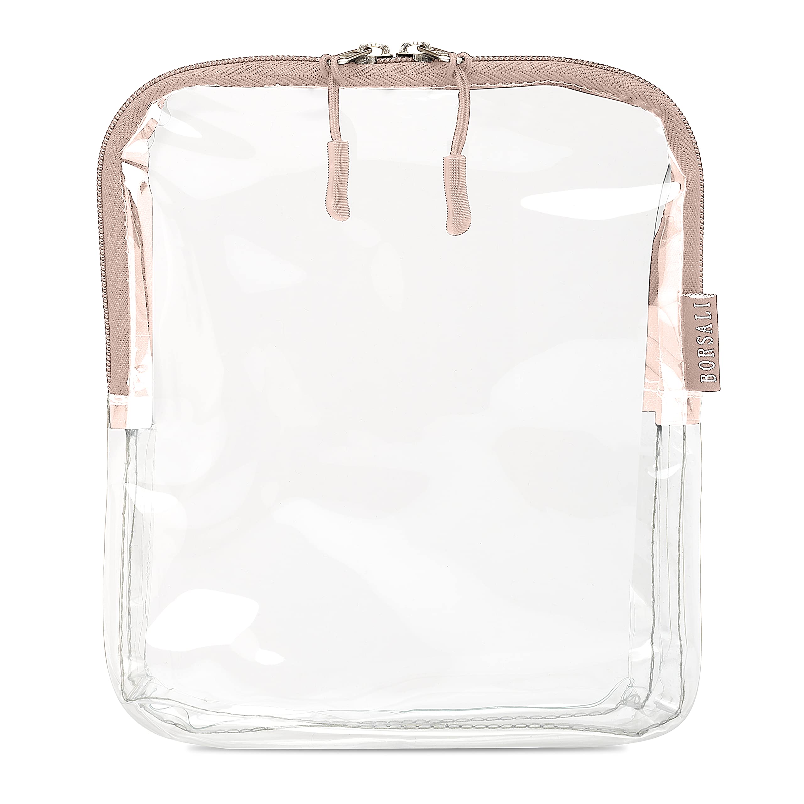 BORSALI TSA Approved Quart Size Clear Toiletry Bag for Air Travel - 1 Quart Capacity 3-1-1 Compliant Cosmetic & Liquids Organizer (Taupe) - Perfect for Carry-On Essentials, Makeup, Shampoo & Travel Size Toiletries