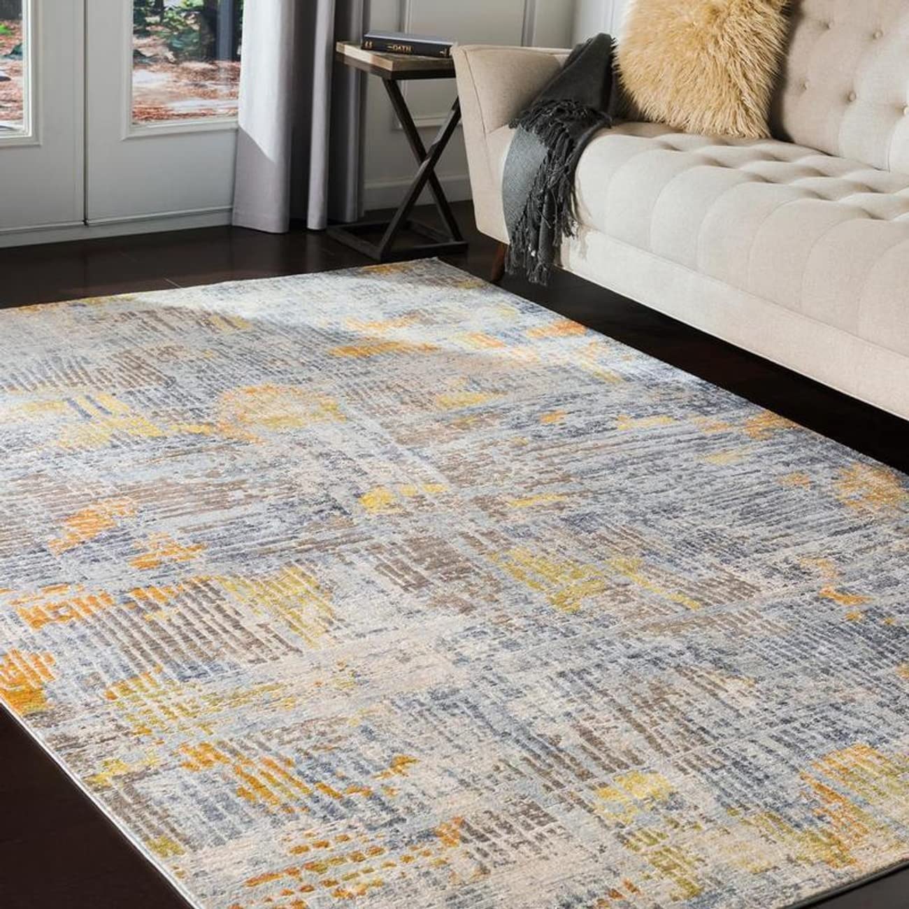 Mark&Day Modern Charcoal Area Rug 3x5 - Soft Plush Carpet for Living Room, Bedroom, Kitchen - White Beige Black Geometric Design (2'7