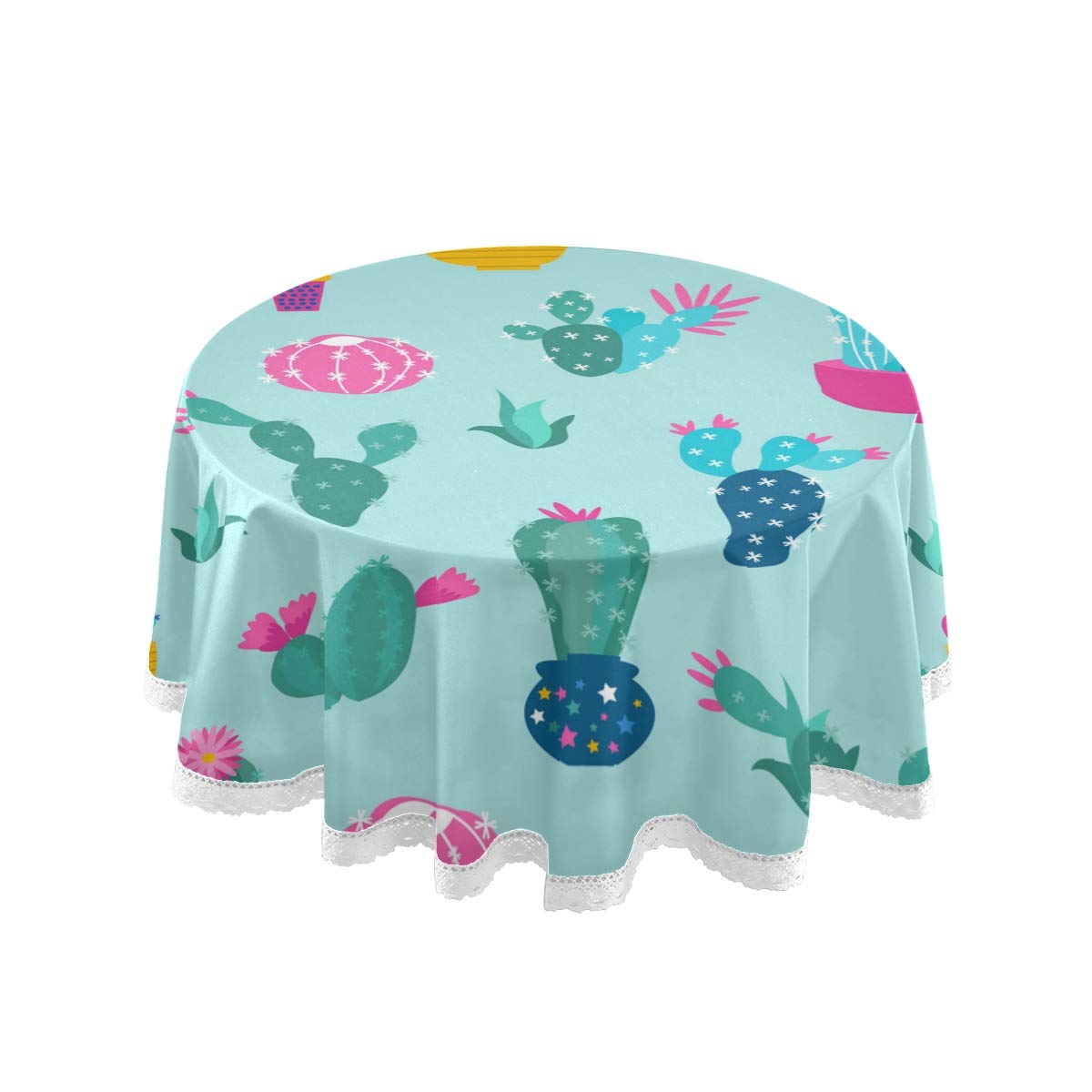 MCHIVER 60 Inch Round Tablecloth - Cactus Print Polyester Circular Table Cover for Dining, Holiday, Banquet, Wedding & Baby Shower | Perfect for Indoor/Outdoor Parties, Restaurant Decor & Home Dining Table Setting