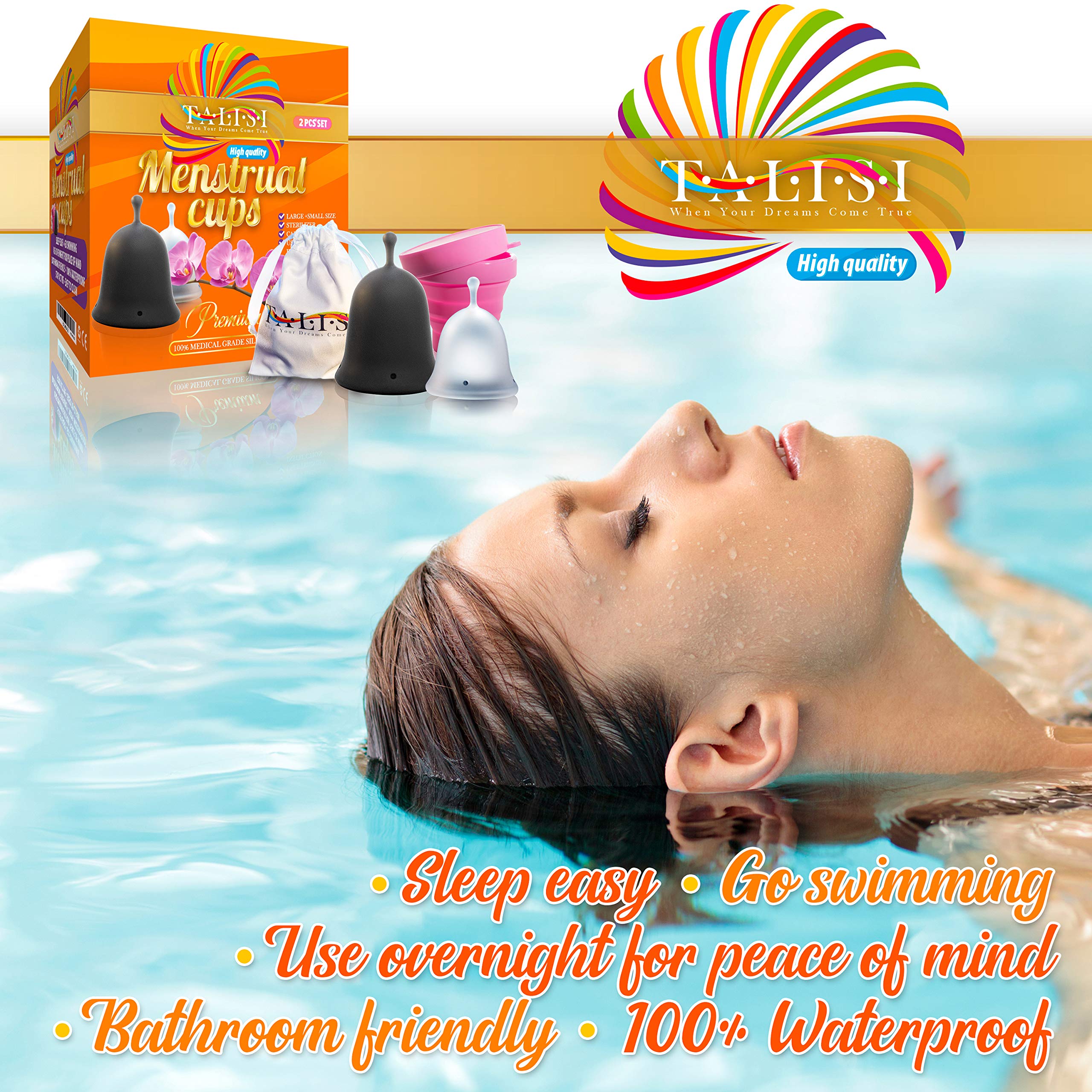 **Talisi Menstrual Cups - Set of 2 Reusable Silicone Period Cups for Women - Soft, Flexible & Leak-Proof - Small & Large Sizes - Alternative to Tampons & Pads - Ideal for Regular & Heavy Flow - Includes Collapsible Case & Sterilizer - Perfect for Travel, Gym & Active Lifestyles**