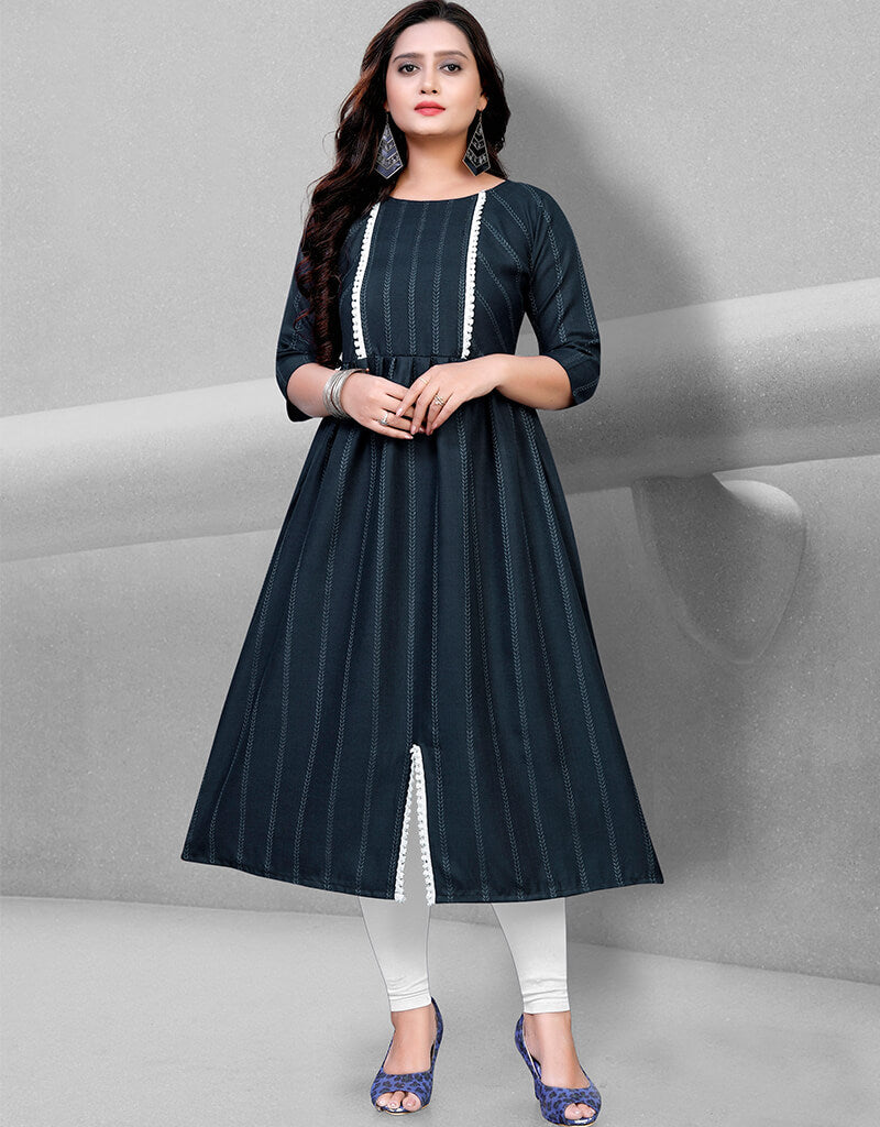 Black Heavy Cotton Chudidar Kurti for Women - Traditional Indian Long Tunic Top - Perfect for Festivals, Weddings & Casual Wear