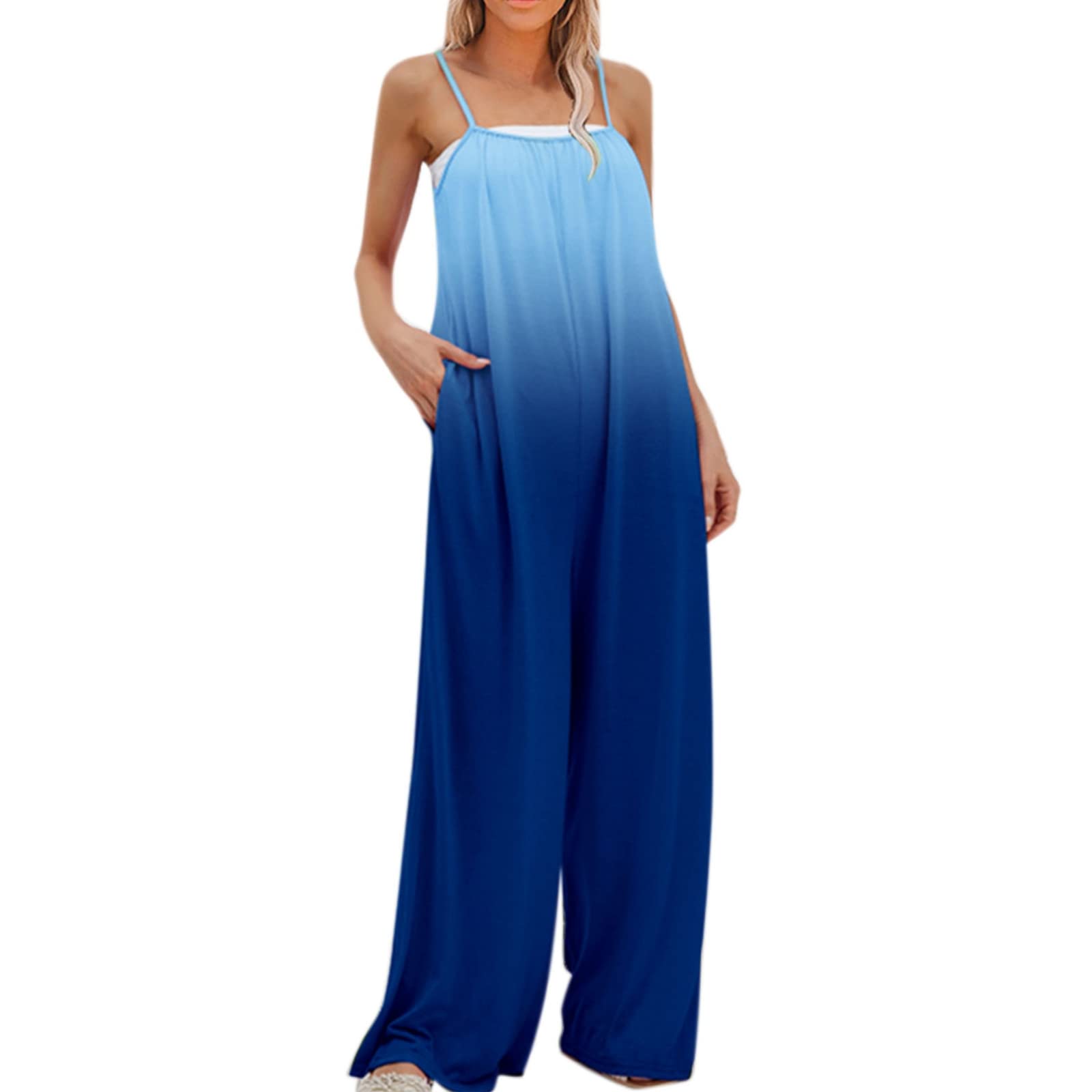 Plus Size Women's Overalls Jumpsuit - Casual Baggy Bib Overalls with Pockets, Wide Leg Long Pants Playsuit for Work, Gardening & Outdoor Activities