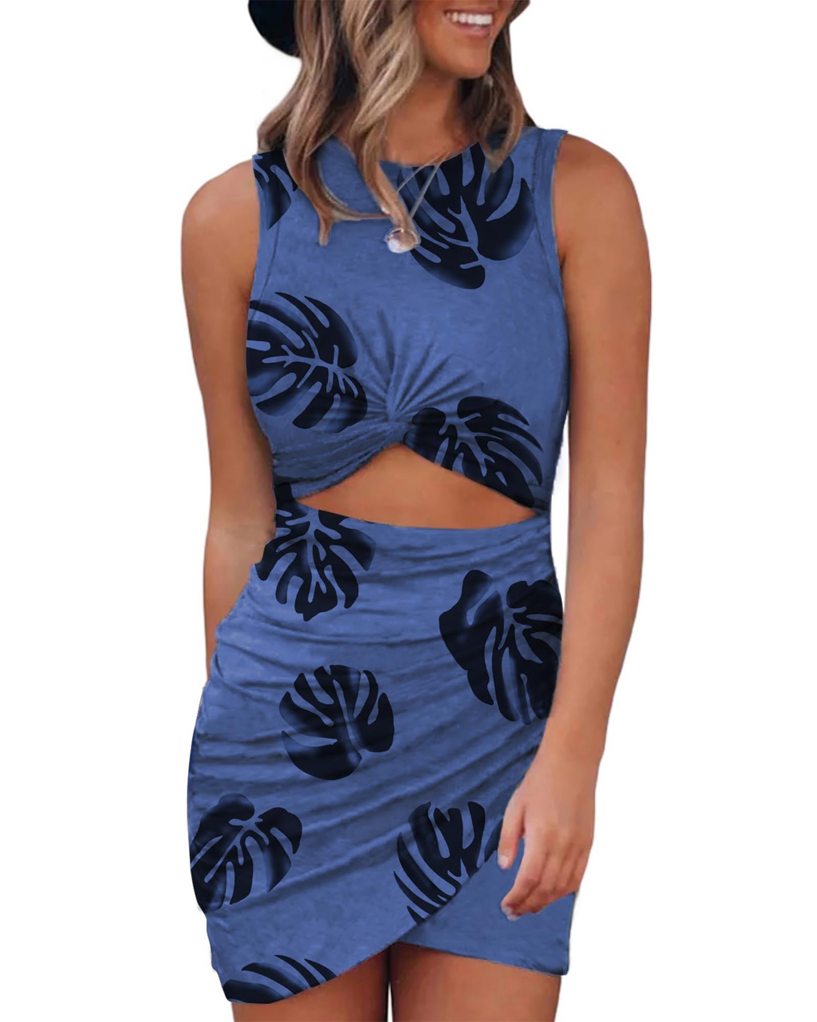 BTFBM Women's 2025 Summer Sleeveless Bodycon Dress - Sexy Cutout Twist Slim Wrap Tank for Club, Party & Evening Wear | Casual Crewneck Dress for Night Out, Date Night & Special Occasions