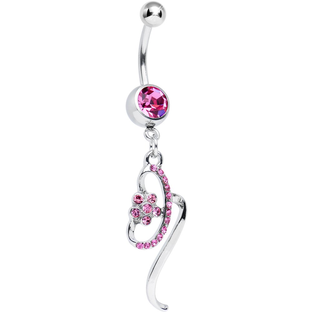 Body Candy Pink Twisting Flower Ribbon Dangle Belly Ring - Stylish Navel Piercing Jewelry for Women, Perfect for Summer Outfits & Beach Parties