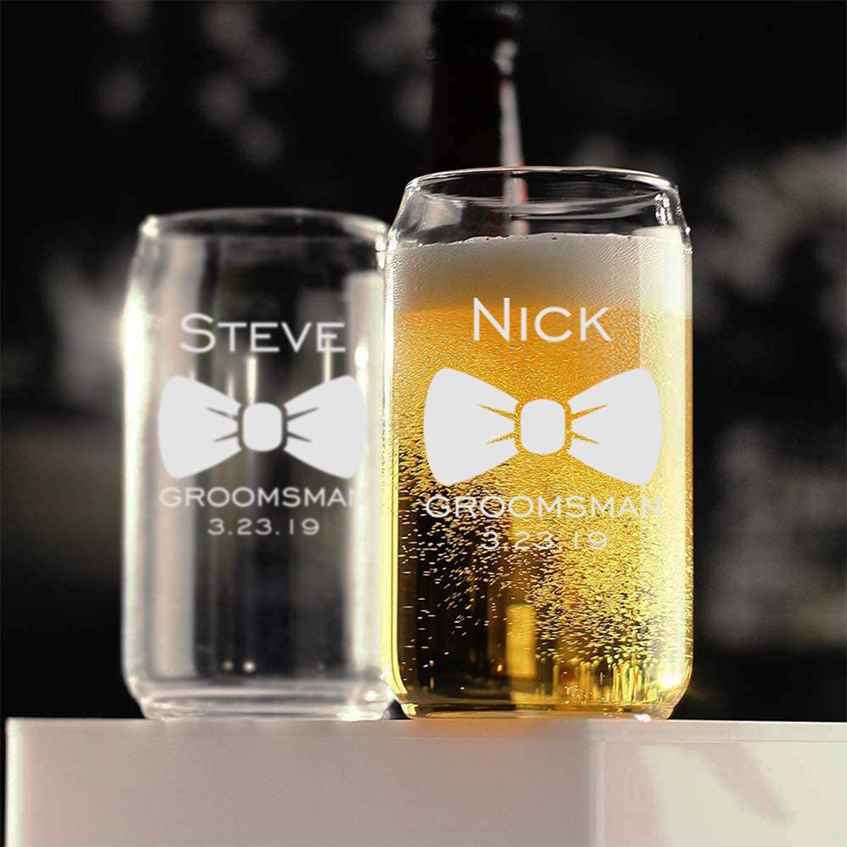 Personalized Beer Can Glasses Set of 6 - Custom Engraved Groomsmen Gift for Weddings - 9 Premium Design Options - Perfect for Bachelor Parties, Anniversary Gifts & Man Cave Decor