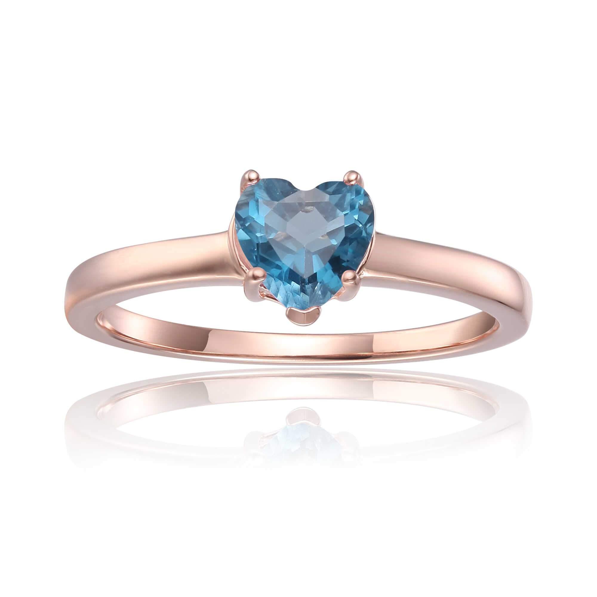 Blue Topaz Solitaire Heart Ring - Elegant Sterling Silver Jewelry for Women, Perfect for Valentine's Day Gifts, Anniversaries & Romantic Occasions