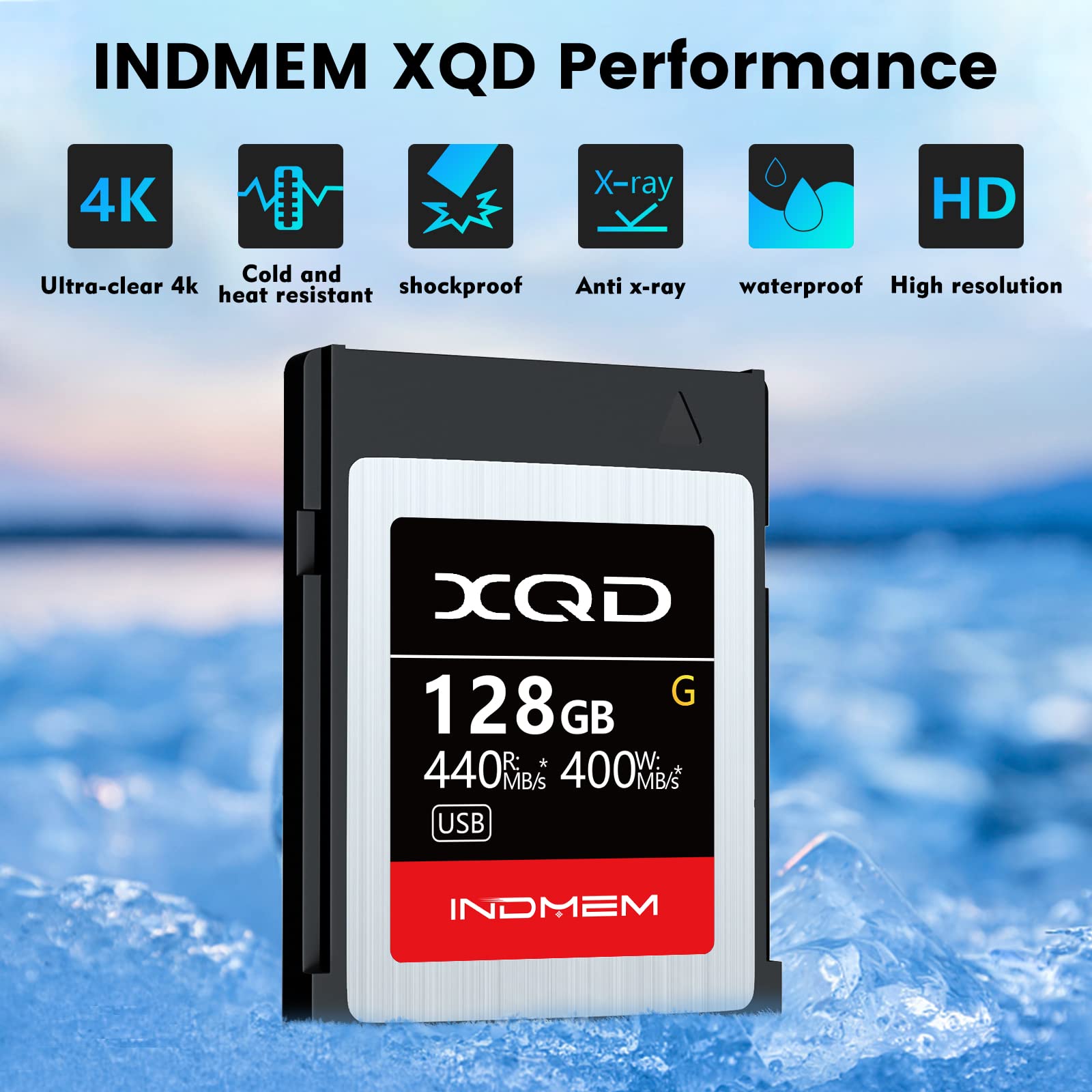 INDMEM XQD 128GB Memory Card - 5X Tough MLC XQD Flash Card with 440MB/s Read & 400MB/s Write Speed | High Performance for Professional Photography & 4K Video Recording