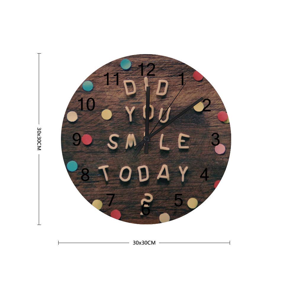 12 Inch Silent Wall Clock - No Ticking, Battery Operated Round Wooden Clock with Arabic Numerals - Perfect for Living Room, Bedroom & Office Decor - Brings Smile, Laugh, Luck, Happy & Joy to Your Home