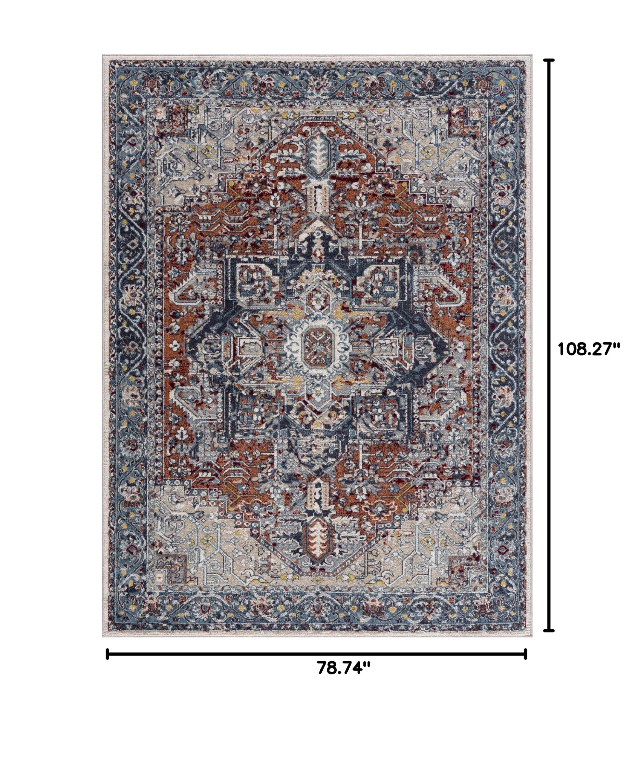 Hauteloom Uson Machine Washable Area Rug for Living Room & Bedroom - Traditional Design in Teal, Blue, Rust - 6'7
