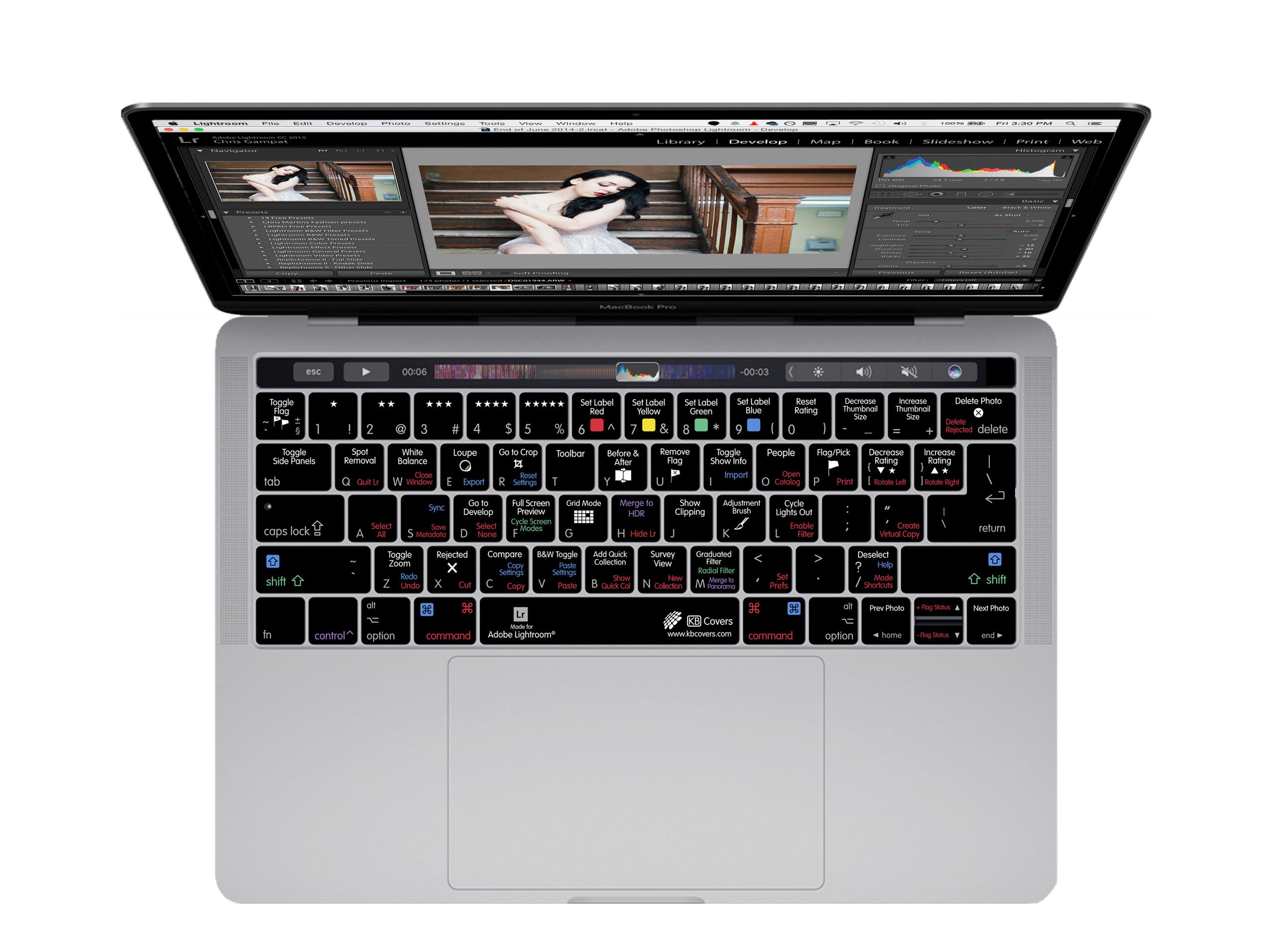 KB Covers Lightroom QWERTY Keyboard Skin for MacBook Pro with Touch Bar (Late 2016 Model) - Protect Your Laptop Keys from Dust & Spills | Perfect for Photo Editing & Design Work