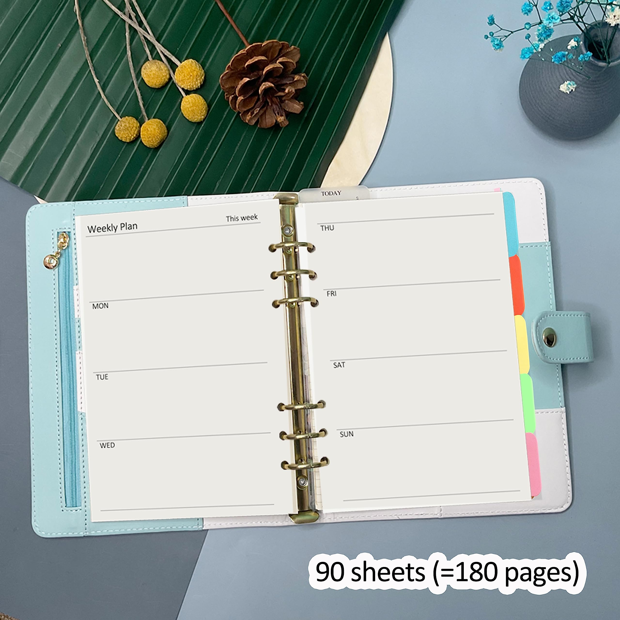 Harphia A5 6-Hole Binder Refill Set - 90 Sheets Weekly Planner Paper with Stickers & Dividers | Hole-Punched Refillable Notebook Inserts for A5 Binders | Perfect for Office, School, and Personal Organization