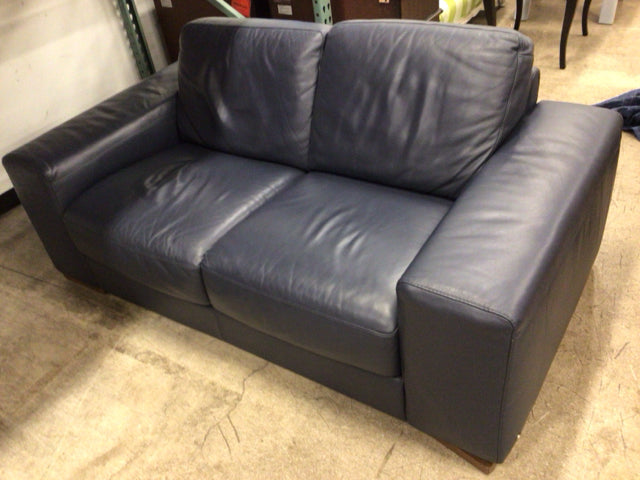 Natuzzi Italian Leather Blue Sleeper Sofa - Genuine Leather Convertible Sofa Bed for Living Room, Guest Room & Small Spaces - Comfortable Modern Furniture for Home & Apartments