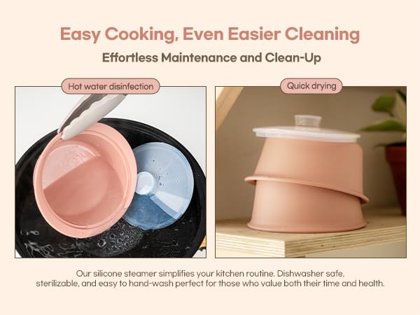 MOMOBIN Microwave Silicone Steamer for Baby Food - BPA Free, Dishwasher & Oven Safe up to 482°F, Easy Clean, Made in Korea - 27.1oz (800ml) - Perfect for Steaming Veggies, Reheating Meals & Making Creme Brulee