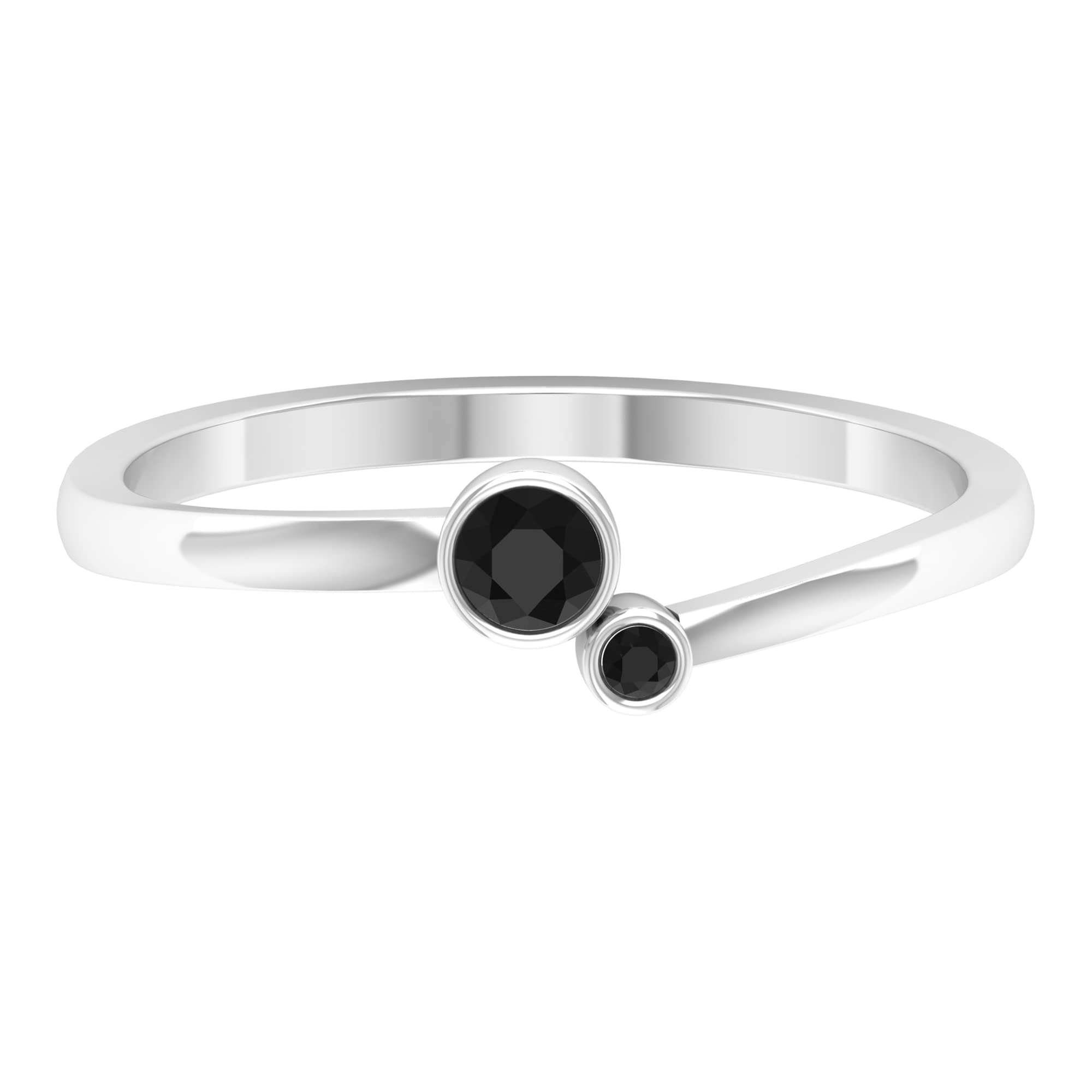 Natural Black Spinel Promise Ring for Women - 14K Solid Gold Bezel Set Two Stone August Birthstone Jewelry - Perfect for Anniversaries, Engagements & Special Occasions