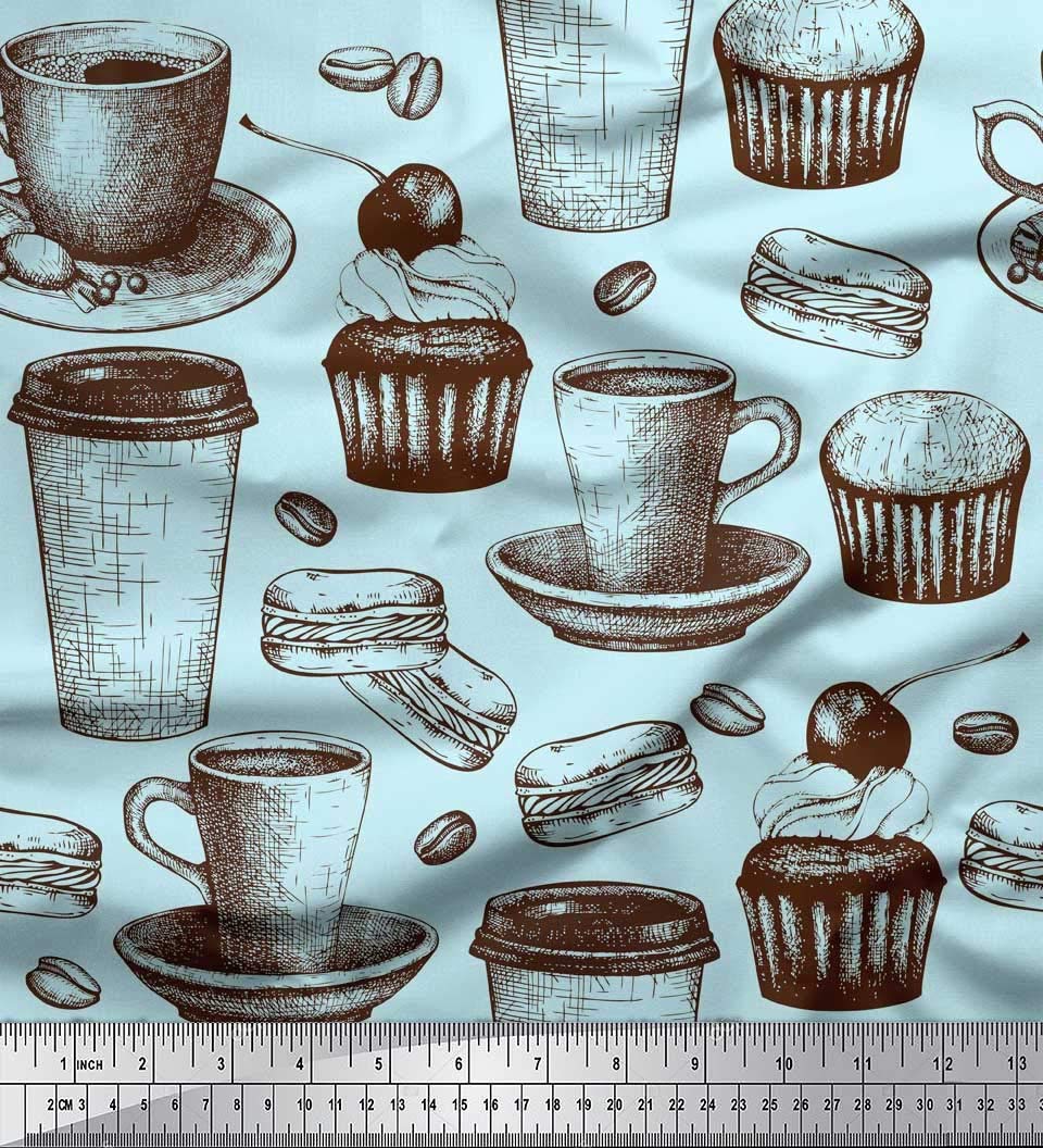 Soimoi Velvet Fabric - 58 Inch Wide Burgers, Cupcakes & Cups Print Sewing Material for DIY Crafts, Home Decor, and Fashion Accessories | Perfect for Upholstery, Quilting, and Apparel Projects