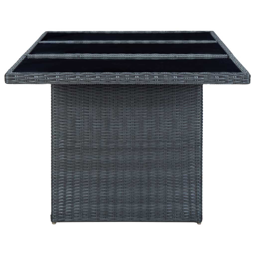 Outdoor Patio Dining Table - Dark Gray Poly Rattan with Tempered Glass Top for Garden, Deck, Backyard, Terrace | Perfect for Al Fresco Dining & Outdoor Entertaining