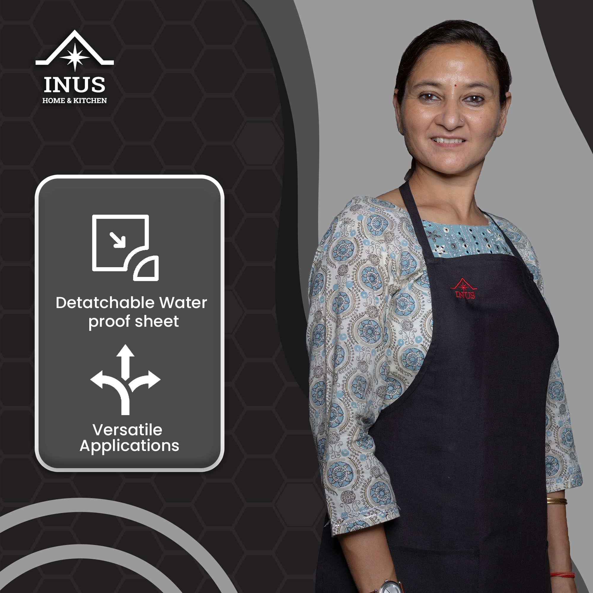 **INUS Adjustable Water-Resistant Kitchen Apron for Adults - Removable Sheet for Easy Cleaning - Perfect for Home, Hotel & Restaurant Cooking**