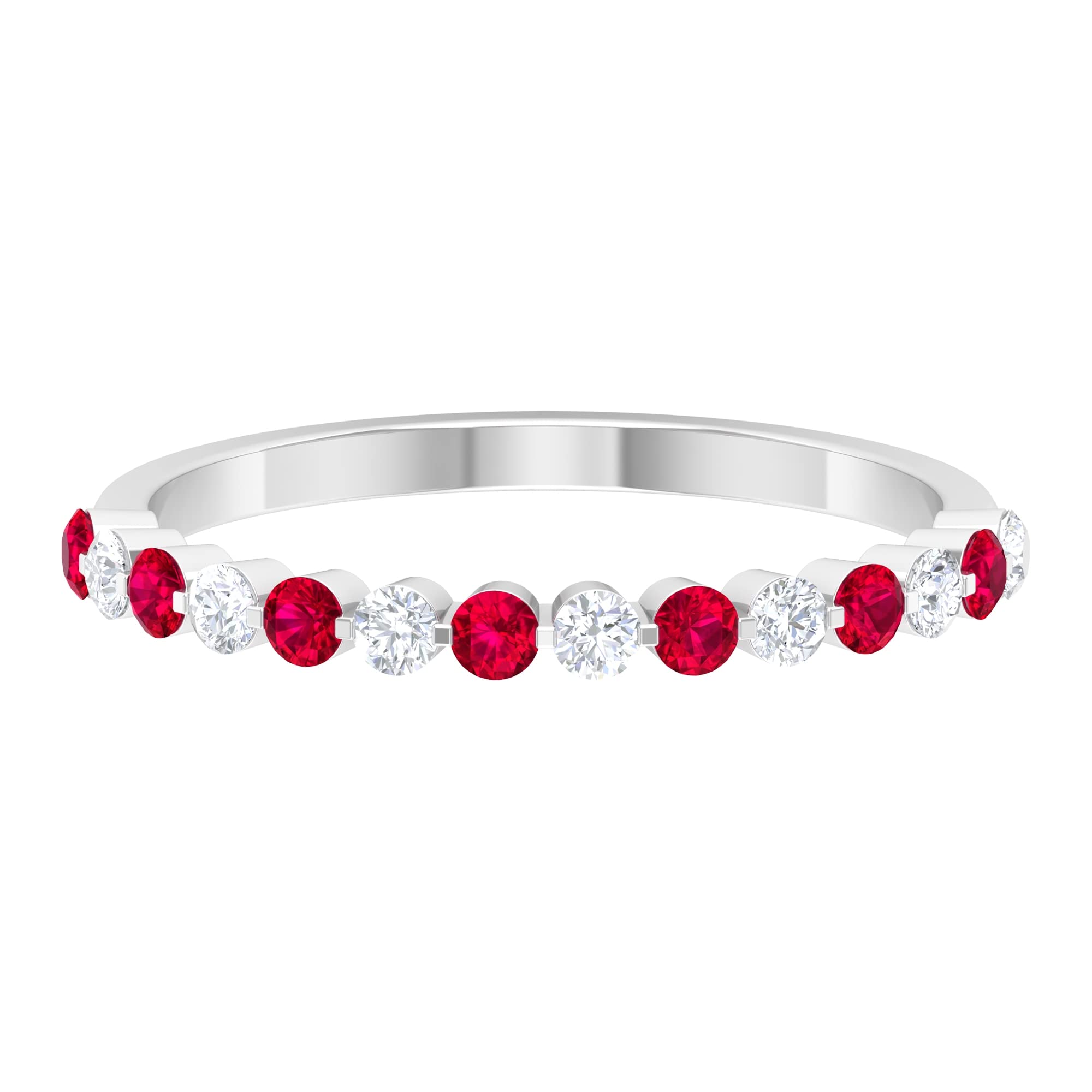 0.75 CT Red Ruby and Diamond Ring - 14K Solid Gold Half Eternity Band for Women | Elegant Wedding, Anniversary, Engagement Jewelry Gift for Her