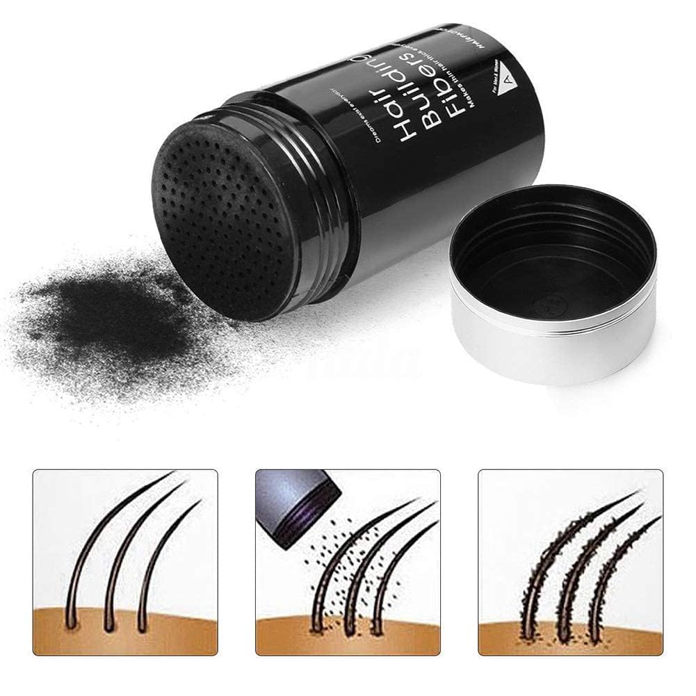 SKINPLUS Hair Fiber for Men - Black Hair Building Powder & Thickening Fibers for Instant Volume & Coverage | Perfect for Thinning Hair & Bald Spots | Styling Wand Included for Easy Application at Home or On-the-Go