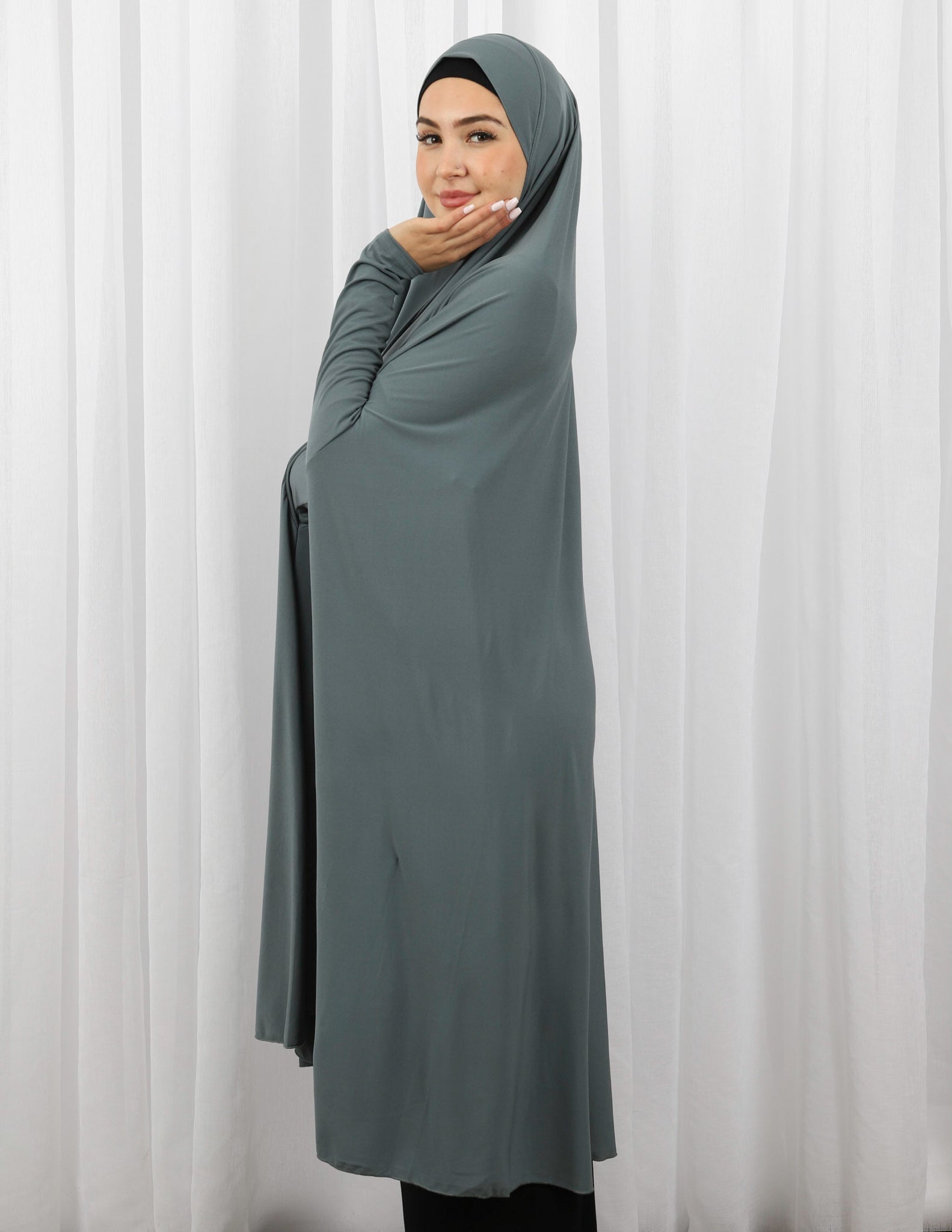 Stylish Sleeve Jilbab with Cap in Shades of Blue - Perfect for Muslim Women's Prayer, Modest Fashion, and Everyday Wear
