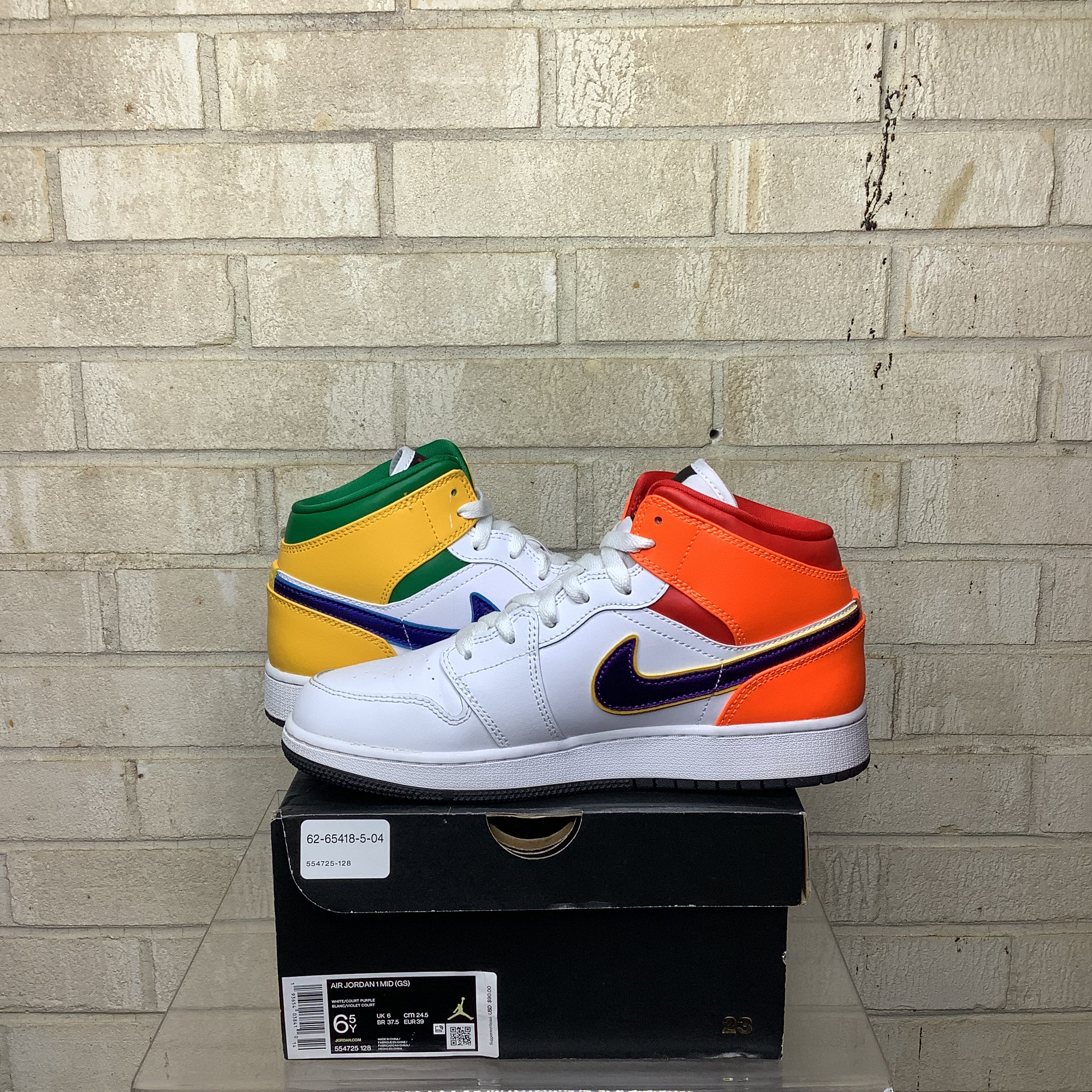AIR JORDAN 1 MID Alternate Multi-Color Sneakers - Size 6.5Y (554725-128) | Men's Basketball Shoes for Casual Wear & Street Style Fashion