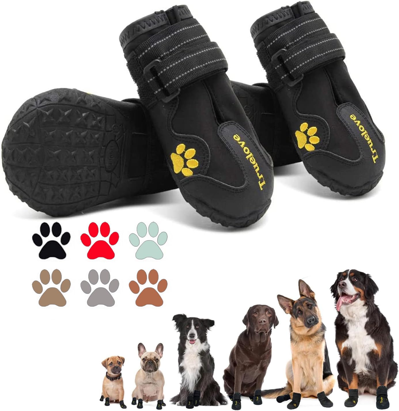 Expawlorer Waterproof Dog Boots for Large Dogs - Anti-Slip Rugged Sole Winter Paw Protectors for Snow, Rain & Hot Pavement - Ideal for Hiking, Walking & Outdoor Adventures (Black)