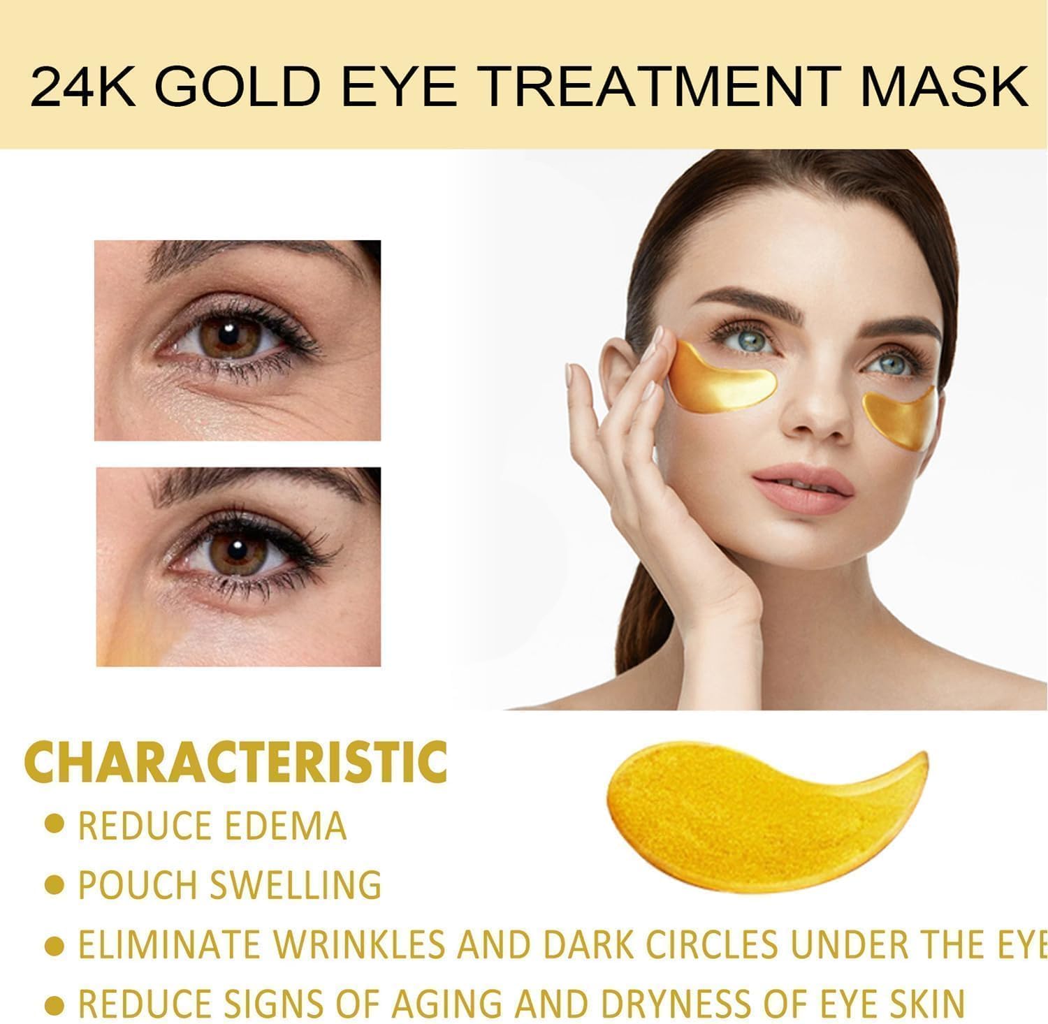 24K Gold Hydrogel Under Eye Patches for Dark Circles & Puffiness Reduction - Caffeine & Hyaluronic Acid Infused - Instant Hydration & Cooling Relief - 60 Count - Perfect for Skincare Routine, Travel & Overnight Use