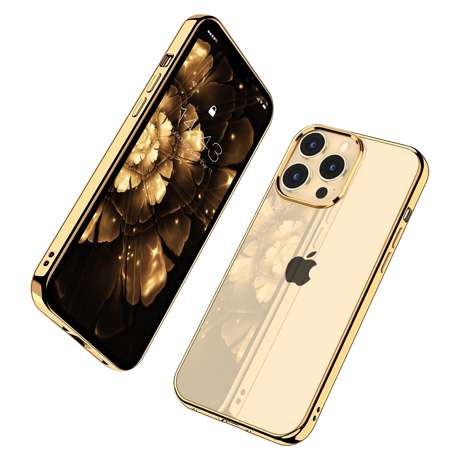 MILPROX Clear Shockproof Case for iPhone 13 Pro Max (6.7 inch 2021) - Crystal Transparent Protective Cover with Electroplated Mirror Edge - Gold | Perfect for Everyday Protection & Style Enhancement