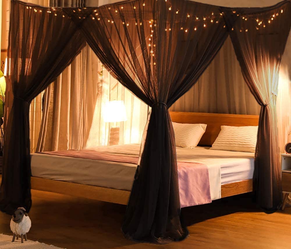 AIFUSI King Size 4 Corner Bed Canopy Mosquito Net for Single Bed - Fits All Cribs & Adult Beds, White - Perfect for Bedroom, Garden, and Camping Use
