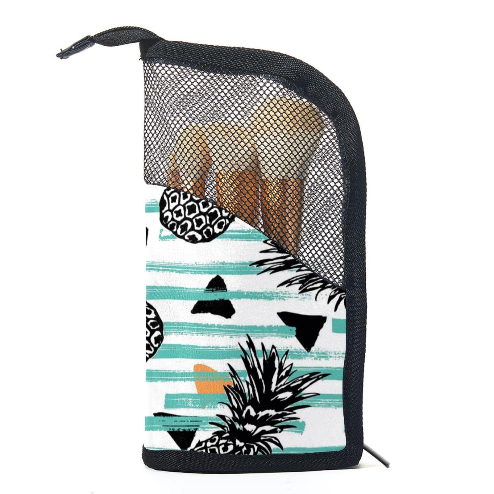12-Piece Makeup Brush Organizer Bag with Geometric Stripe Pineapple Design - Portable Cosmetic Brush Holder Case for Travel & Home Storage