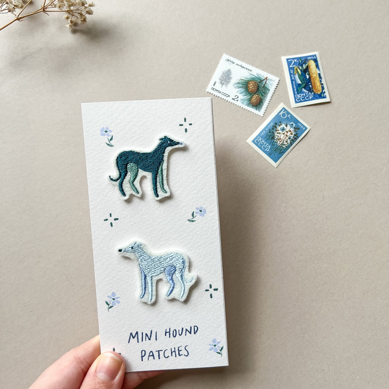 Bryony Moss Mini Hounds 2-Pack Iron-On Patches - Cute Dog Embroidered Appliques for DIY Clothing, Bags, Hats & Denim Jackets - Perfect for Customizing Your Style