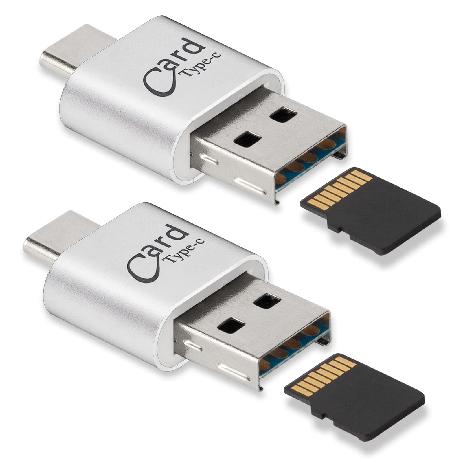 2-Pack USB C SD Card Reader - Micro SD Adapter for Android, PC & Camera - Silver