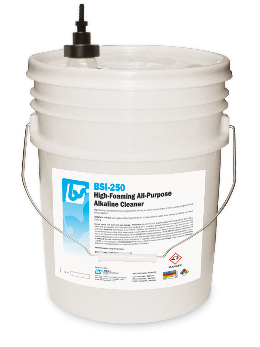 BSI 250 High Foaming All Purpose Alkaline Cleaner - 5 Gallon Pail (1/ea) - Heavy Duty Industrial & Commercial Cleaning for Floors, Equipment & Surfaces