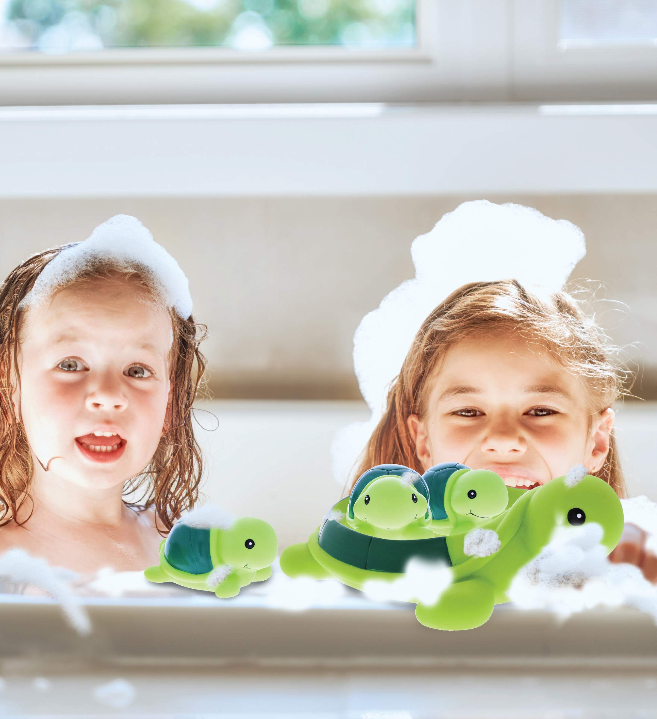 Dollibu Green Sea Turtle Family Animal Bath Squirters - 4 Piece Bath Toy Set for Kids | Fun Floating Rubber Squirt Toys for Boys & Girls | Perfect for Bathtime, Pool Play & Water Fun | Cute Animal Bath Toys for Toddlers & Children