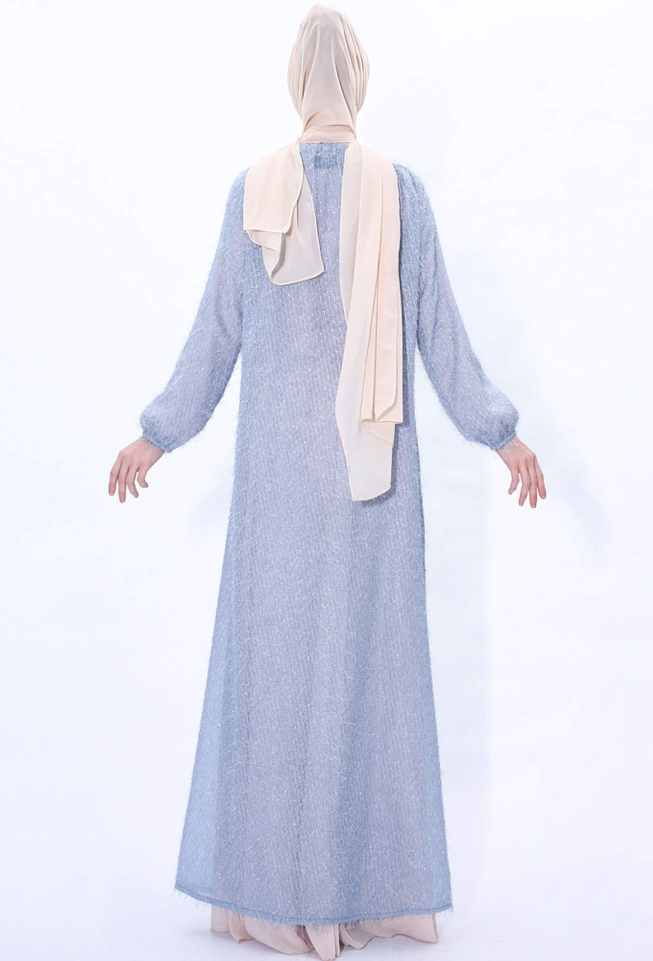 GladThink Women's Muslim Blue Cardigan with Drawstring - Outerwear Cape Kimono for Modest Fashion & Layering | Perfect for Prayer, Work & Casual Wear