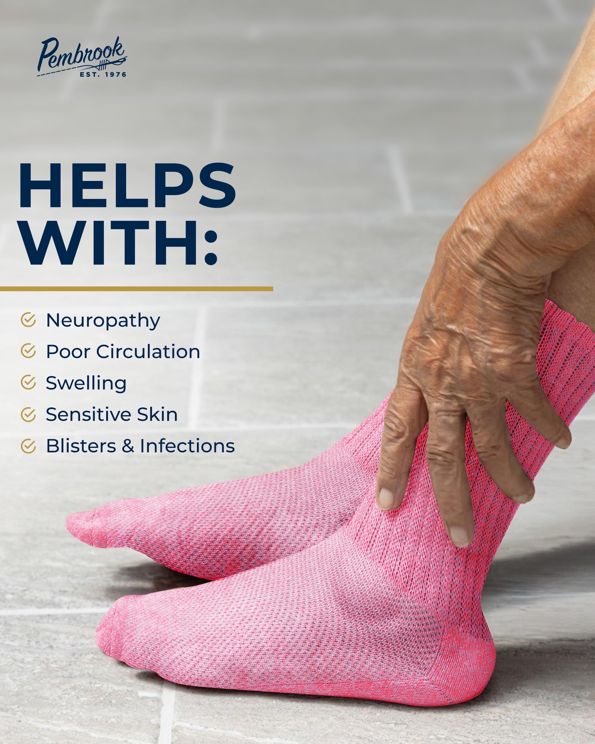 Pembrook Diabetic Socks for Men & Women - Non-Binding Compression Socks for Neuropathy Relief (Pink, Purple, Blue, White, Black, Lavender) - Ideal for Daily Wear, Diabetes Management & Circulation Support
