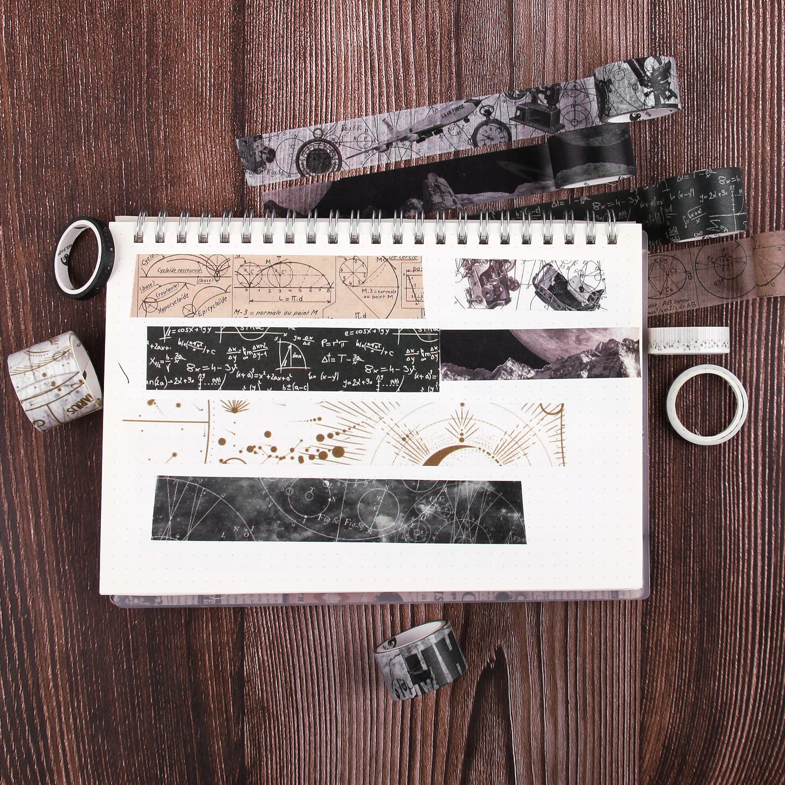 20 Rolls Black Washi Tape Set - Space & Dark Academy Series | Gothic Aesthetic Decorative Tapes for Scrapbooking, Journaling, DIY Crafts & Home Decor
