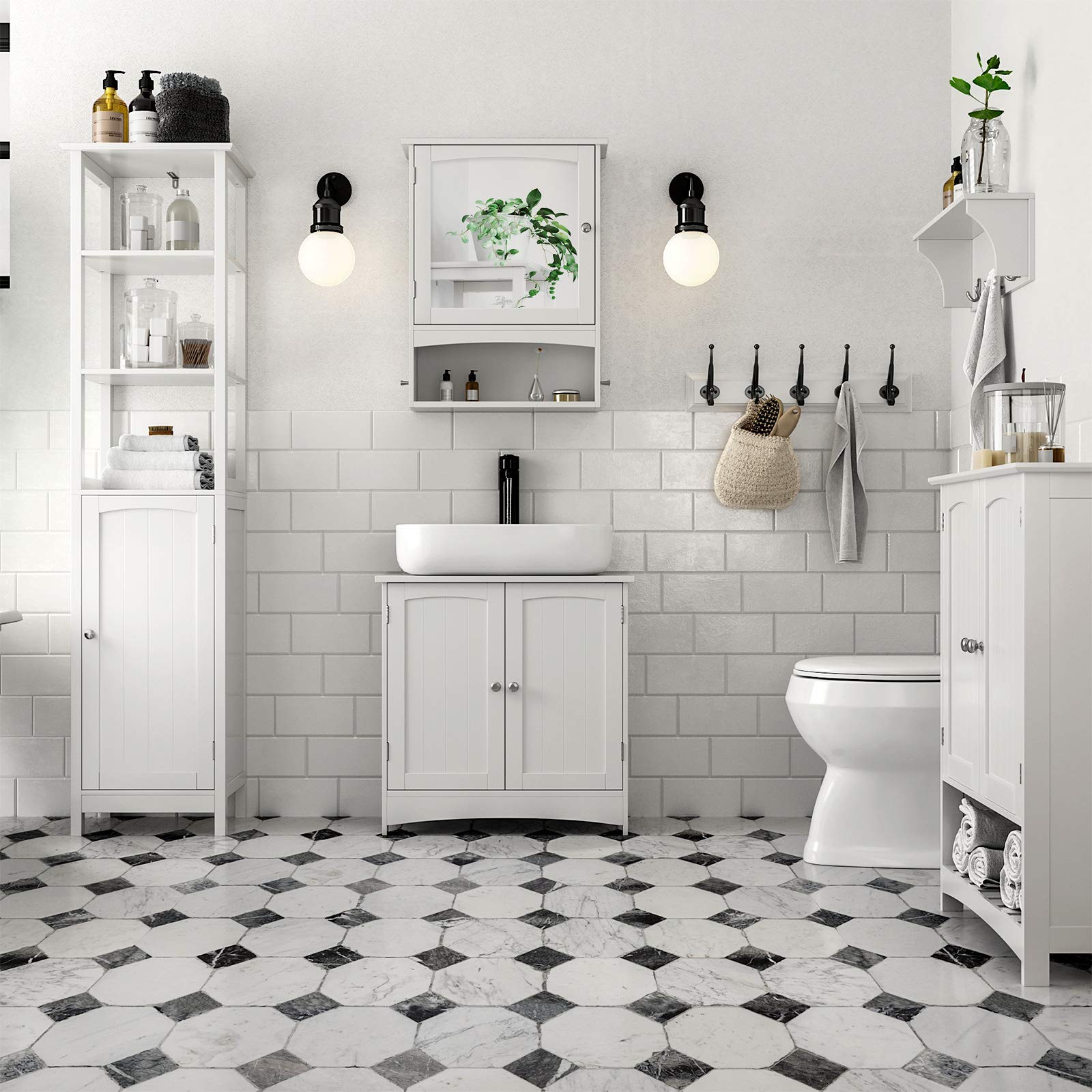 VASAGLE White Wooden Mirror Cabinet with Storage - Bathroom Wall Mounted Medicine Cabinet for Toiletries & Essentials - Perfect for Small Bathrooms & Vanity Organization