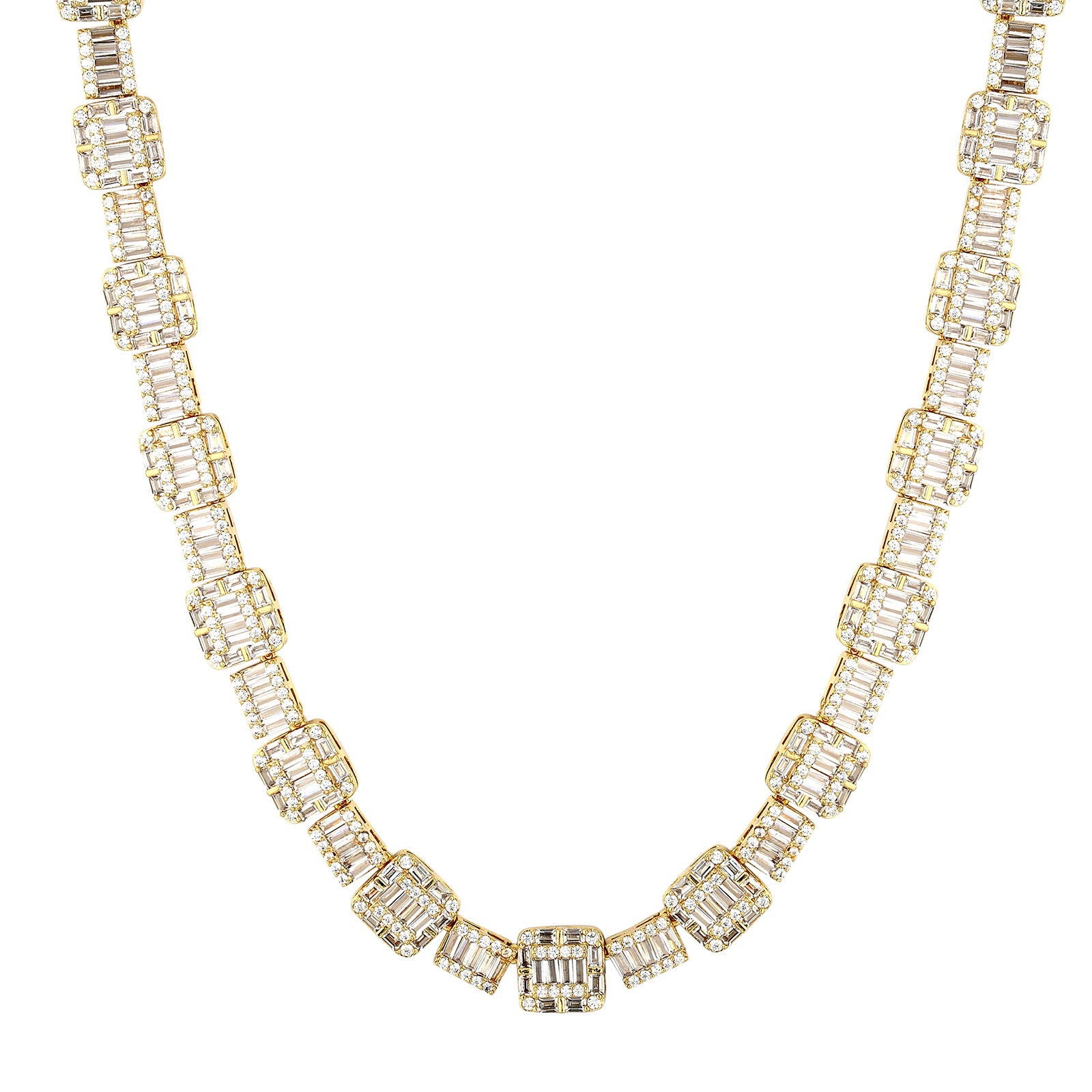 14K Gold Tone Men's Square Baguette Link Icy Chain Bracelet - Elegant Designer Jewelry for Gifts, Parties & Special Occasions