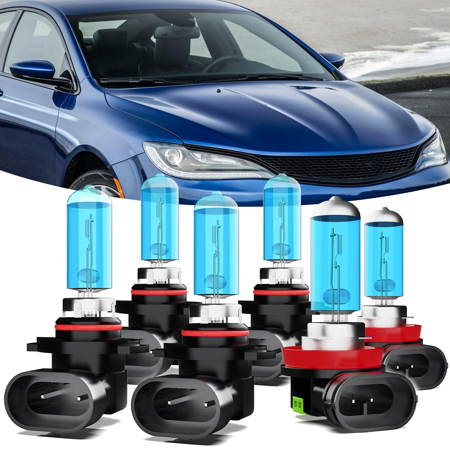 2016-2017 Chrysler 200 Halogen Headlight Bulbs Kit - 9005/HB3/H10 High Beam + 9005/HB3/H10 Low Beam + H11 Fog Light Combo - Plug and Play - Pack of 6 - Perfect for Night Driving and Foggy Conditions