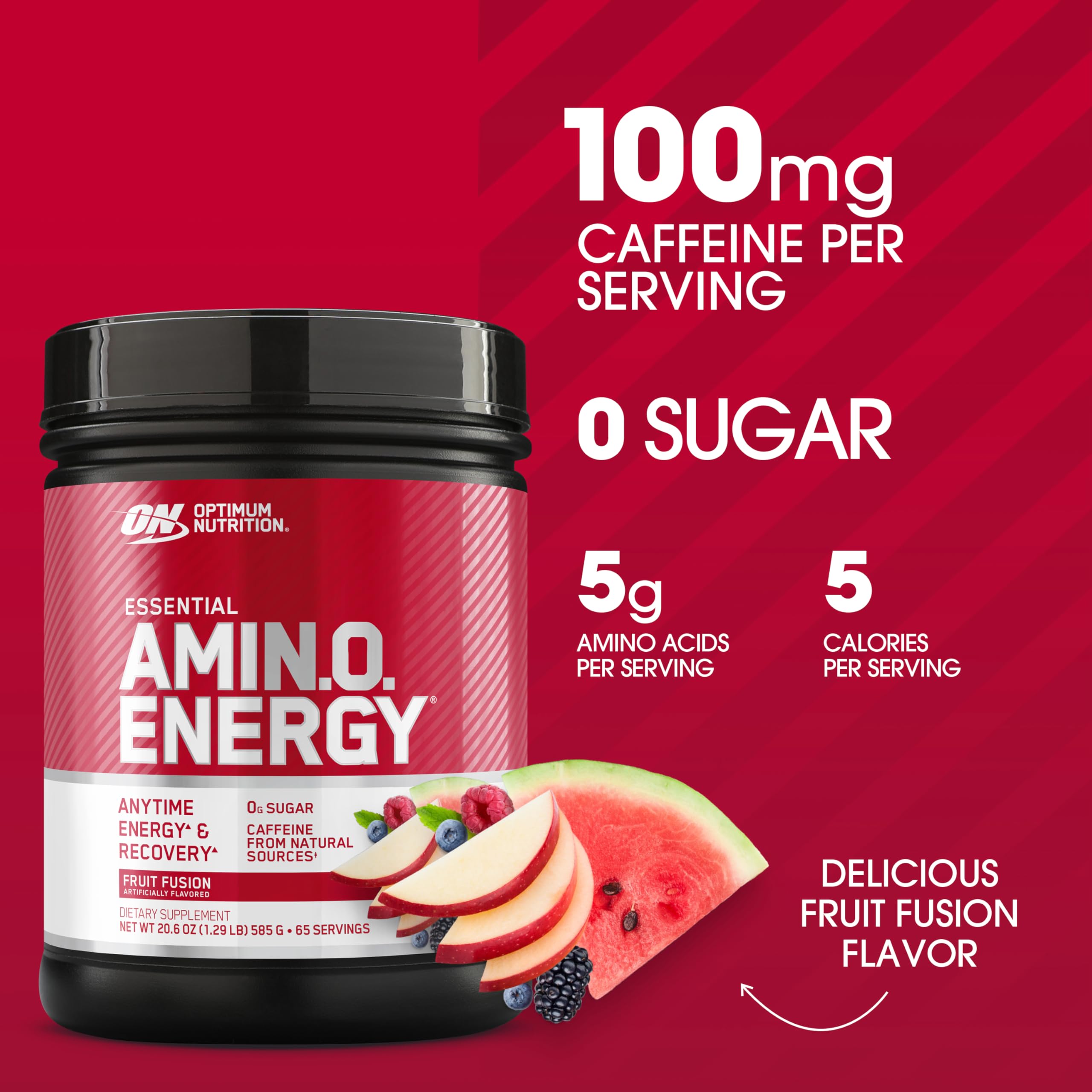 Optimum Nutrition Amino Energy Pre Workout Powder - Keto Friendly with Green Tea, BCAA, Amino Acids & Green Coffee Extract - Fruit Fusion Flavor, 65 Servings (Packaging May Vary) | Boost Energy & Focus for Gym, Running & Fitness Training