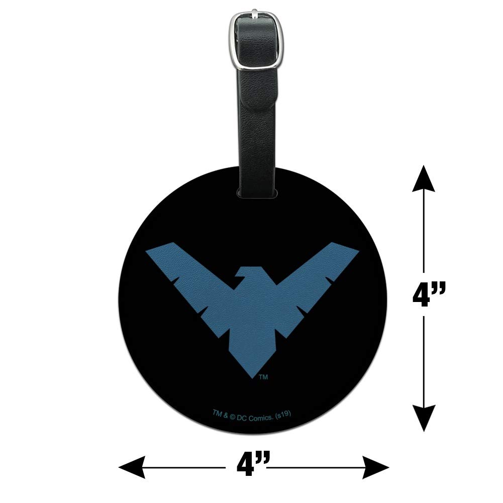 Batman Nightwing Logo Round Leather Luggage Tag - Durable Suitcase ID Tag for Travel Bags & Carry-Ons - Perfect for Cosplay, Comic Con & Superhero Fans