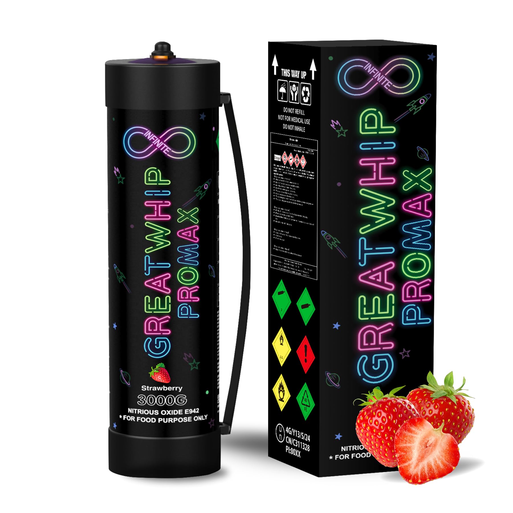 GreatWhip Strawberry Whipped Cream Charger 4.4L Nitrous Oxide N2O Tank – 3000g Whipped Cream Cylinder for Desserts & Baking (1 Pack) – Perfect for Professional Chefs, Home Bakers & Coffee Shops