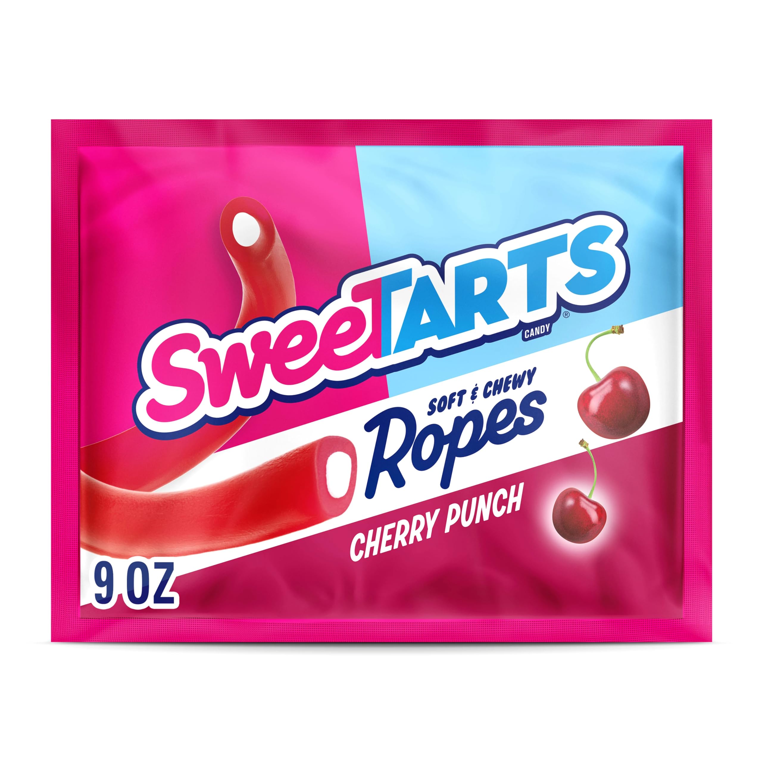 SweeTARTS Ropes Candy - Cherry Punch Flavor, Soft & Chewy 9oz Bag | Sweet & Tangy Treat for Kids, Parties, Halloween & Movie Nights