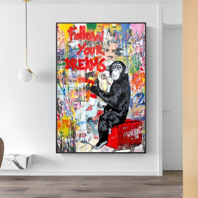 Banksy 'Follow Your Dreams' Authentic Wall Art Print - Urban Street Art Decor for Living Room, Bedroom & Office