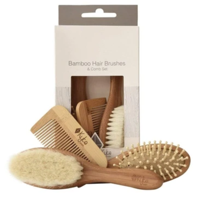 Kyte Baby 3-Piece Hair Brush & Comb Set for Newborns - Soft Bristle Baby Brush, Gentle Detangling Comb & Styling Tool for Infant Hair Care (Perfect Baby Shower Gift)